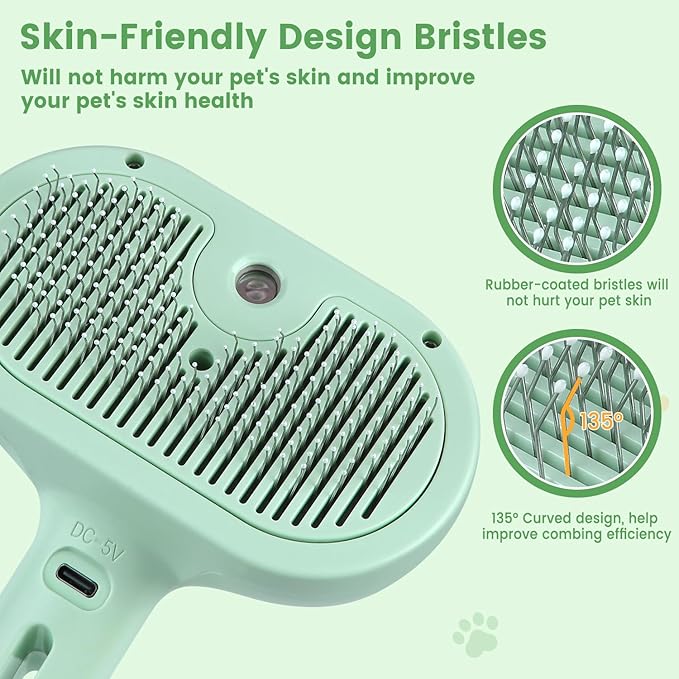 3 in 1 Cat Steam Brush, Pet Spray Hair Removal Comb for Shedding & Grooming, Water Brush for Cats Dogs Small Animals Long Short Haired with One-Click Release Button(Green)