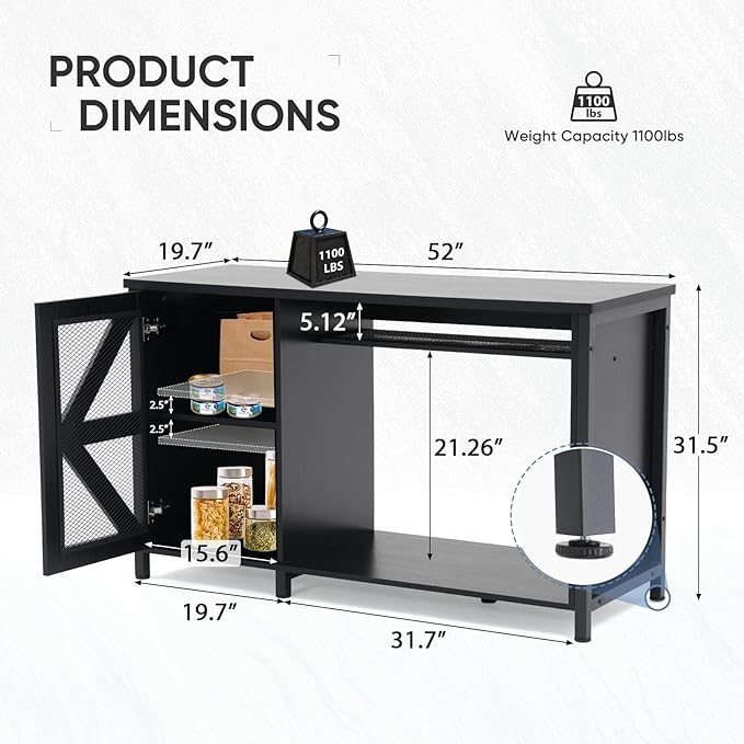 Verano 55-75 Gallon Aquarium Stand with Storage Cabinet, Fish Tank Stand with Power Outlets & LED Light, Wooden Turtle Tank 52 inch x 19.7-inch Desktop, Heavy Duty Steel Frame,1100LBS Capacity (Black)