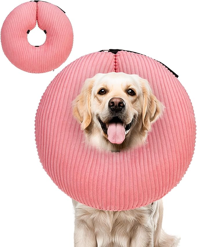 BINGPET Inflatable Dog Cone Collar Alternative After Surgery,Soft Recovery Cone for Dogs to Stop Licking,Protective Neck Donut E Collar Adjustable for Small Medium Large Dogs & Cats(Pink,XL)