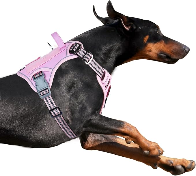 BUMBIN Tactical Dog Harness for Large Dogs No Pull, Famous TIK Tok No Pull Puppy Harness, Fit Smart Reflective Pet Walking Harness for Training, Adjustable Dog Vest Harness with Handle Pink L