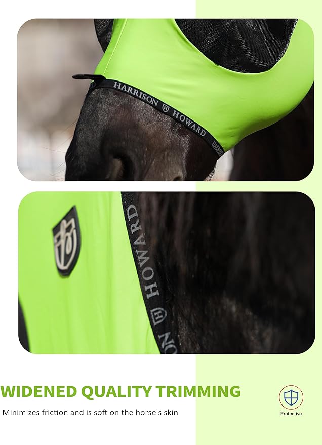 Harrison Howard Horse Fly Mask with Forelock Opening Stretch Breathable and Comfortable for Horses UV -Protection Fluorescent Yellow L