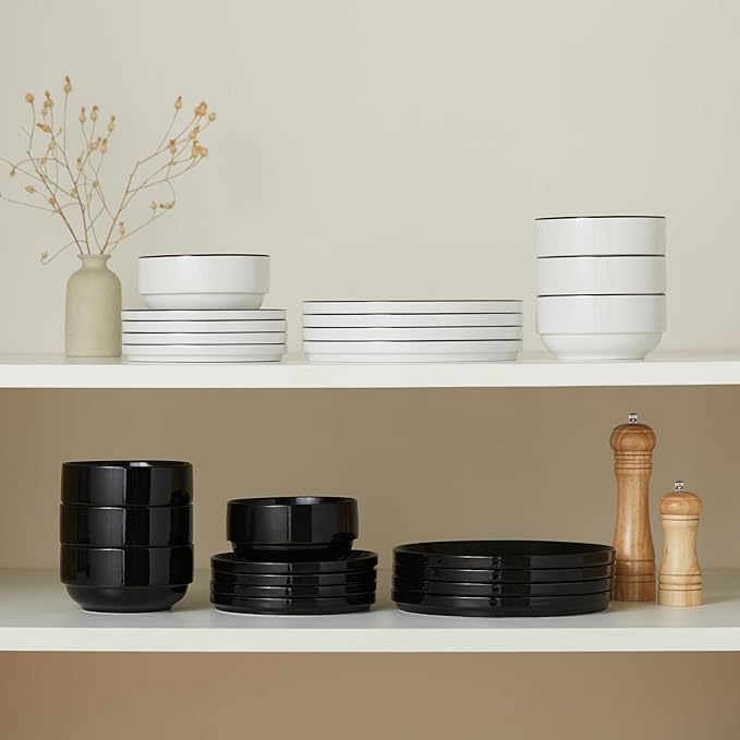 Ceramic Dinnerware Set, 12-Piece Service for 4, Round, Microwave and Dishwasher Safe, Cambridge Classics (French)