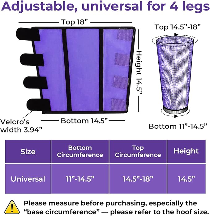 Mesh Horse Fly Boots Set of 4，Adjustable and Universal Loose Fitting & Non-Slip Horse Fly Leggings for Horses,Reduce Stressful Stomping (Purple)