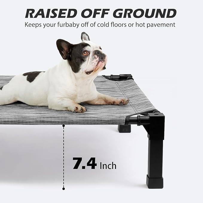 Heeyoo Elevated Dog Bed, Cooling Raised Pet Cot with Chew Proof Washable Breathable Mesh and Metal Frame, Portable Dog Cot Bed with No-Slip Feet for Outdoor or Indoor Use