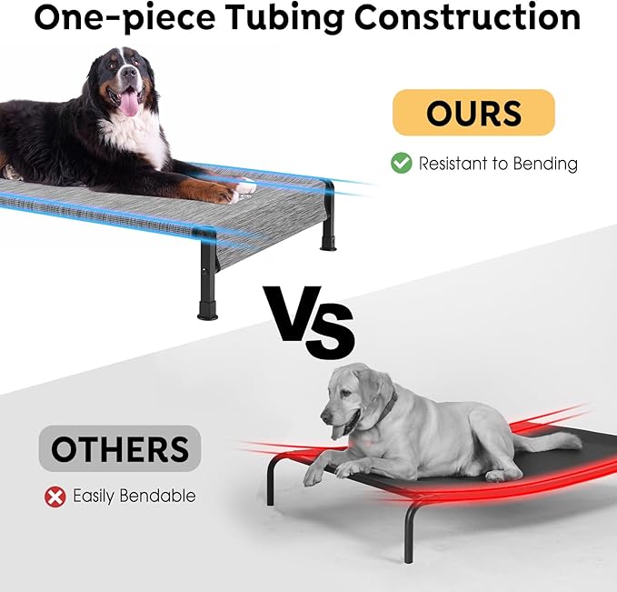 Veehoo Cooling Outdoor Dog Bed, Heavy Duty Elevated Pet Bed with Washable & Breathable Teslin Mesh, Non-Slip Silicon Feet, Dog Cot Bed with Support Hem, 41" x 27", Black Silver, CWC2433