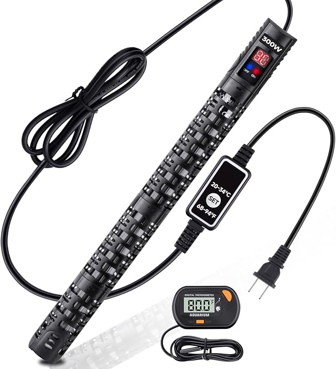 Aquarium Heater Submersible Fish Tank 300W& Turtle Tank Heater with External Adjustment Controller, Included Thermometer, LED Display, Overheat Protection, Detachable Cover, for Saltwater&Freshwater