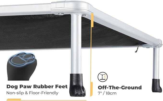 Veehoo Chewproof Elevated Dog Bed - Cooling Raised Pet Cot, Breathable Mesh, Washable & Non-Slip for Large Dogs, Indoor/Outdoor, Black Mat and Silver Metal Frame, 42x30inches (Model CWC2203B03)