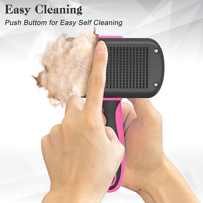 Self-Cleaning Pet Grooming Brush - Skin-Friendly Deshedding Tool for Dogs & Cats in Pink, Removes Loose Hair and Tangles