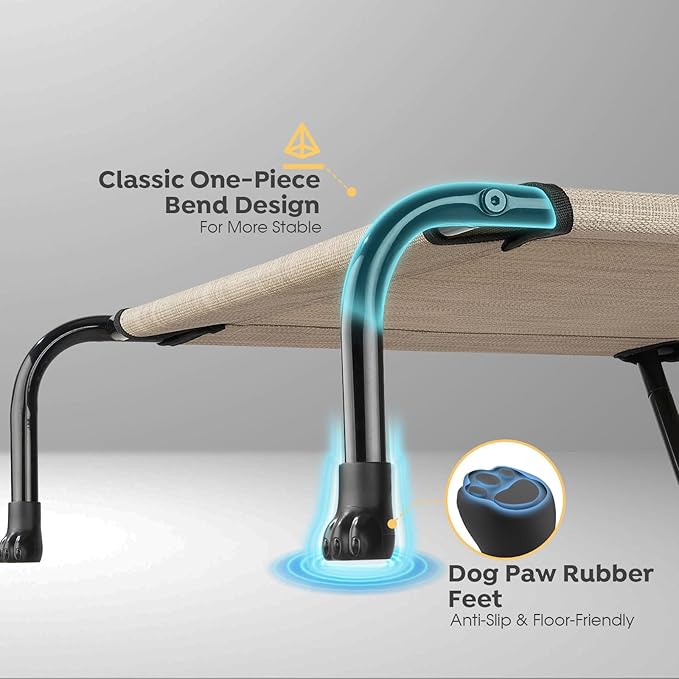 Veehoo XXXL Original Elevated Dog Bed - Outdoor Raised Dog Cots Beds for Large Dogs, One-Sided Extra Large Raised Cooling Pet Bed Off Ground, Non-Slip & Breathable, Beige 53" L x 33" W x 7.9" Th