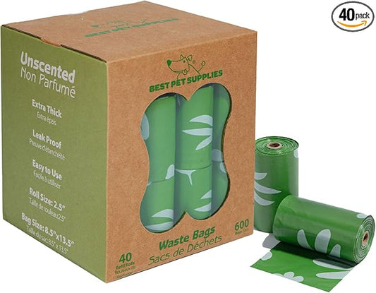 Best Pet Supplies Poop Bags for Dogs, 50% Post-Consumer Recycled Content dog waste bags on rolls, fits all poop bag holders for leashes - 600 Count, Green, Unscented