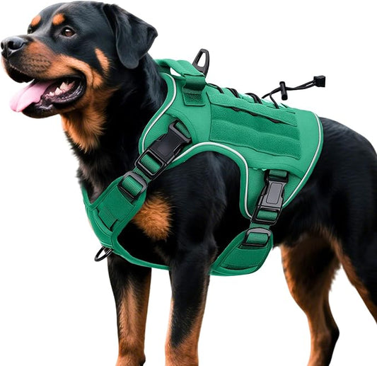 Heavy-Duty Tactical Dog Harness for Large Dogs, No Pull Adjustable Reflective Pet Vest with Molle System, K9 Military-Grade Control for Service Training, Outdoor & 10+ Breeds, Turquoise, X-Large