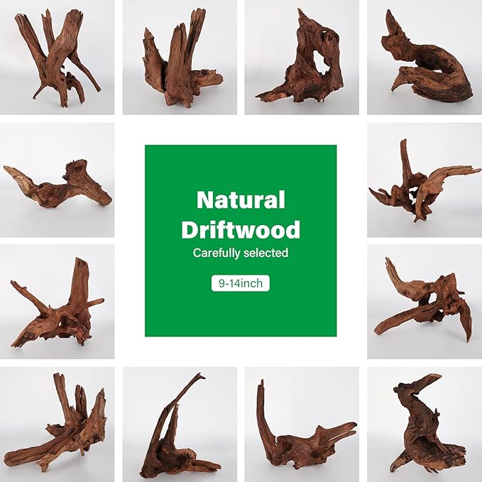 Driftwood for Aquarium Natural Aquarium Wood for Aquascaping Fish Tank Decorations Reptile Tank Decor (Natural Driftwood 9-14" (Pack of 2))
