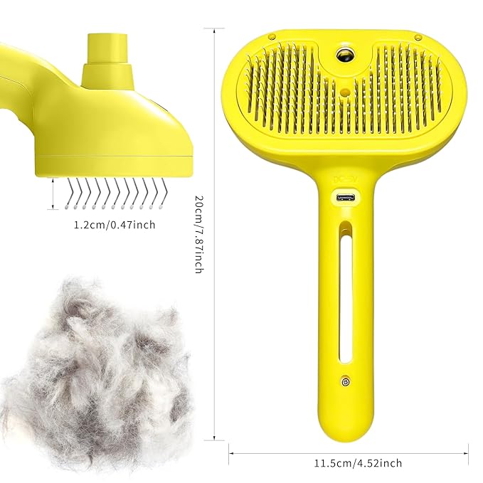 Cat Brush for Shedding - Pet Hair Removal Comb with Water Tank, Steam Brush, Cat Bath Brush, Dog Brush - Yellow