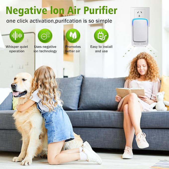 Plug In Air Ionizers for Home Quiet Operation Air Cleaner for Bathroom,Living Room,Office,Kitchen,Pet Room,Portable Negative Ion Air Purifier for Bedroom (4)