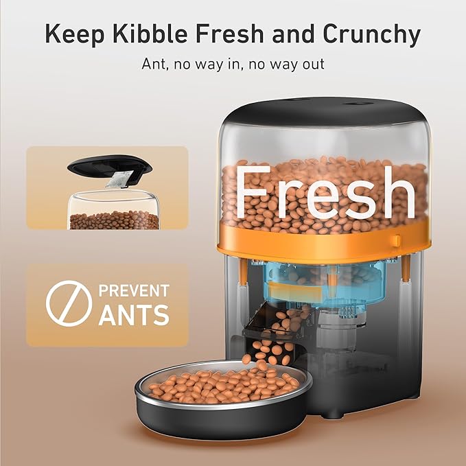 Automatic Cat Feeder - 2L Cat Food Dispenser, Timed Auto Pet Feeder with 180-day Battery Life, 1-6 Meals Per Day, 1-16 Portion, Desiccant Bag Keeps Dry Food Fresh, Also for Small Dogs