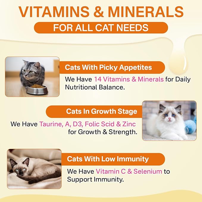 Cat Multivitamin - 500 Chews Crunchy & Creamy Cheese Core, Cat Vitamins + Taurine for 8-in-1 Support - Immune, Urinary, Heart, Skin & Coat, Eyes, Brain, Bone for Cats Kittens - Egg Yolk Flavor