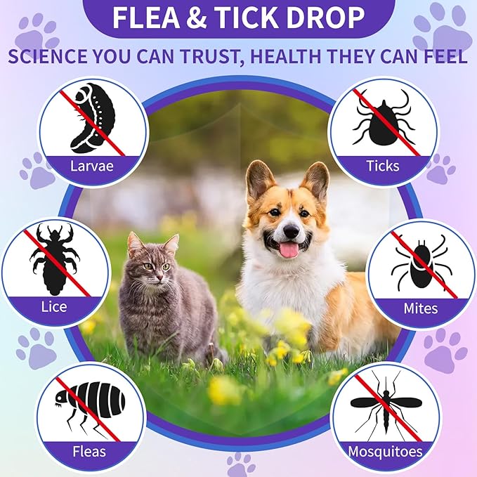 Flea and Tick Prevention Support for Cats and Dogs Natural Flea Treatment Drops with Multivitamin for Pets Oral Natural Supplement Flea and Tick Treatment Drops for All Breeds and Ages