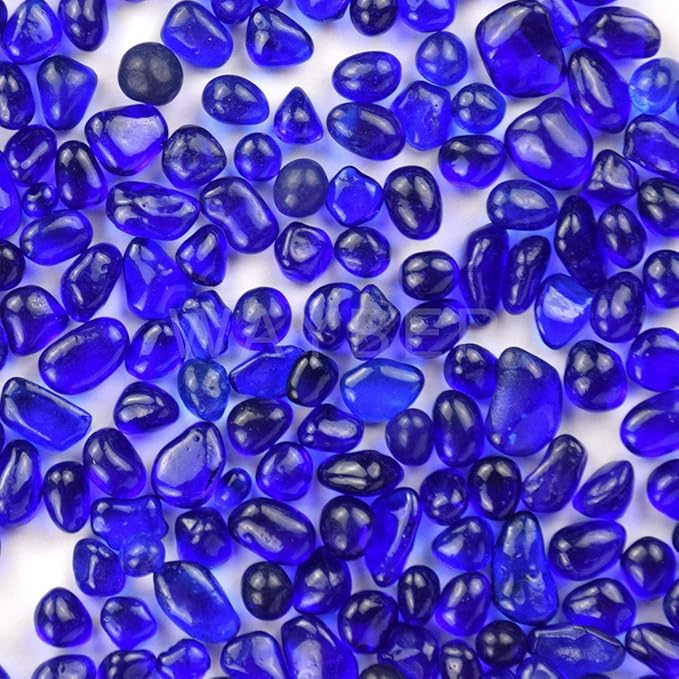 WAYBER Glass Stones, 1Lb/460g Irregular Sea Glass Pebbles Non-Toxic Artificial Gemstones for Gem Display/Vase Filler/Terrarium Flowerpot Aquarium Turtle Tank Decoration, Dark Blue