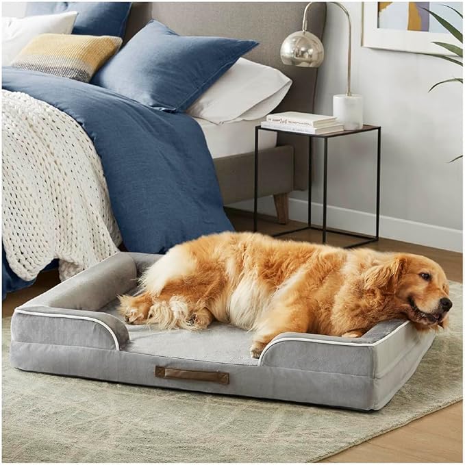 Friends Forever Orthopedic Dog Bed for Extra Large Dogs, Waterproof Memory Foam Dog Sofa Bed XL with Removable Washable Cover, Ally Grey, 42x32x7
