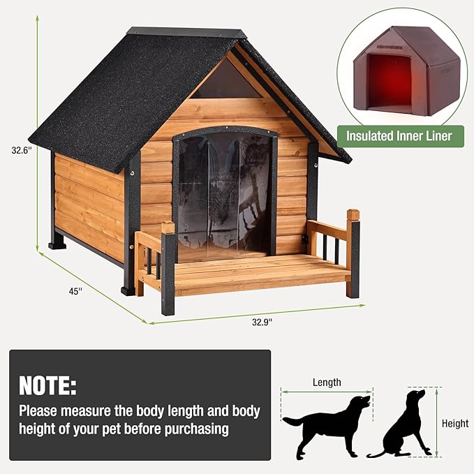 Dog House Outdoor Insulated for Winter, Puppy Kennel with Anti-Chewing Iron Frame, Weatherproof Dog Crate with Insulated Liner for Small Medium Large Dogs (Brown, 45" x 32.9" x 32.6")