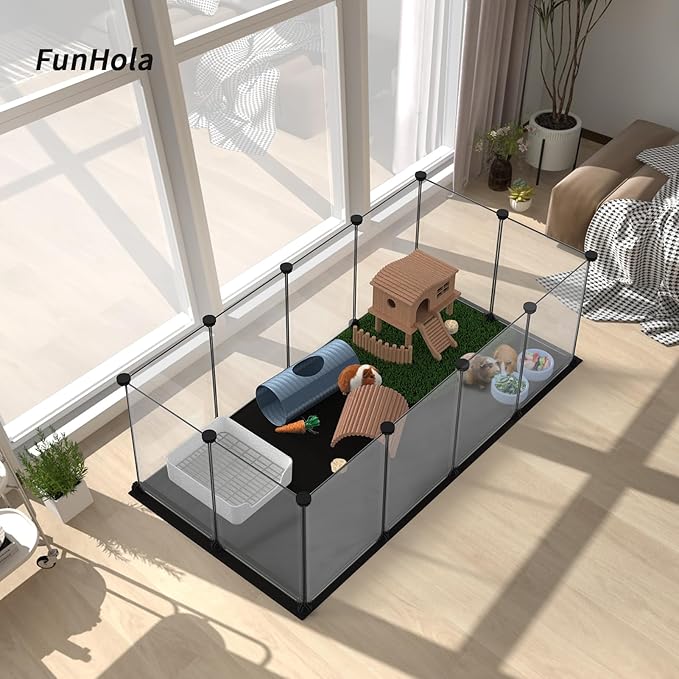 Small Animal Playpen, Guinea Pig Cages with Waterproof Mat, 12 Panels Pet Playpen for Hamsters, Hedgehog, Indoor Outdoor Plastic Fence, 48.5 x 24.8 x 16.1 inches