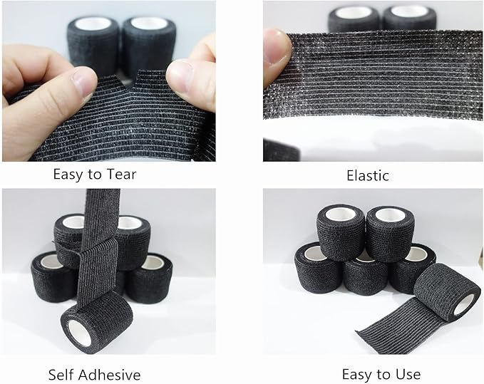 6 Pack 2" x 5 Yards Self Adhesive Bandage Wrap Breathable Cohesive Vet Wrap for Pets, Elastic Self-Adherent Tape for Sports, Wrist, Ankle (Black)