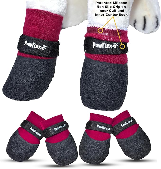 Double Dipped Thick Textured Waterproof Cotton Dog Socks | PawFlex Comfy Pawz Soft Indoor/Outdoor Pet Booties | Non-Slip Silicone Grip at Inner Wrist for No Twisting or Sliding Off| Adjustable Strap