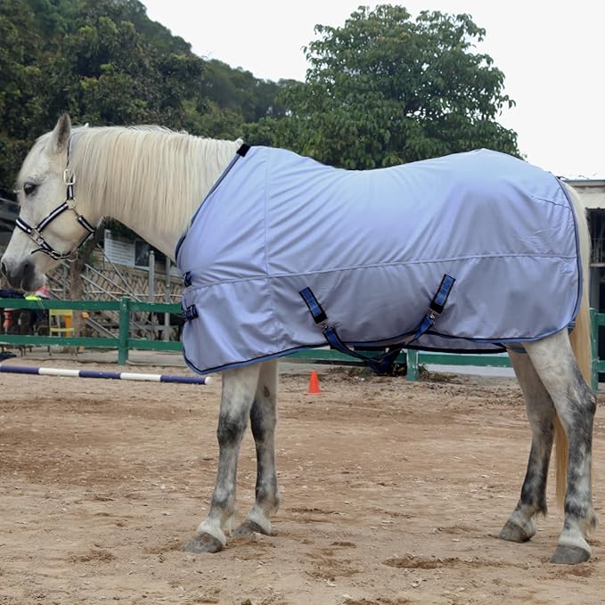 Horse Fly Sheet, Standard Neck Comfy Mesh Fly Sheet for Horses, Equine Summer Sheets UV-Protective Lightblue 75