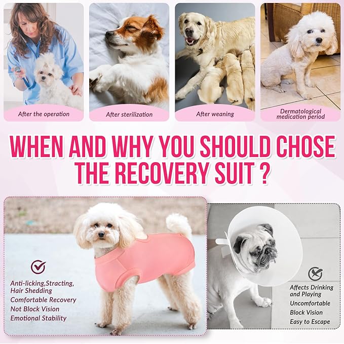 Lukovee Recovery Suit for Dogs, Onesie Surgery Recovery Suit for Female Male Dogs, Abdominal Wounds Cone E-Collar Alternative Prevent Licking Spay Recovery Suit (Peach,L)