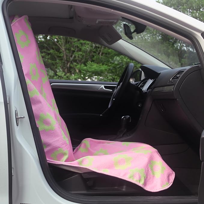 Car Seat Cover Protector Front Seats,for Gym Workout,Running,Swimming,Beach and Hiking,Waterproof Sweat Towel Bucket Seat Covers for Cars SUV Trucks (Flower and Pink, 2Pcs)