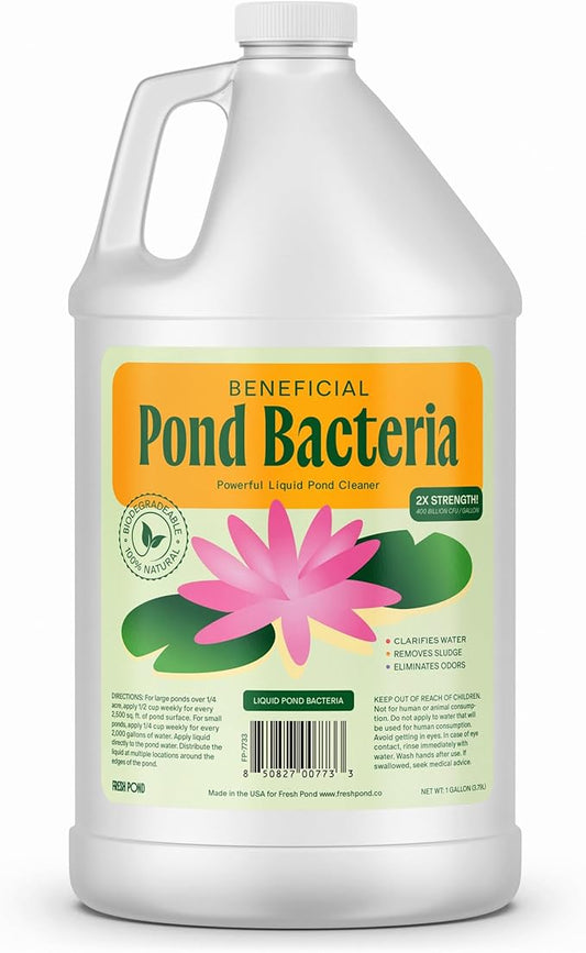 Pond Water Treatment Liquid - 2X Strength Probiotic Blend for Reducing Muck and Odors in Koi Ponds and Natural Ponds - Safe for Fish, Pets, & Swimming - 1 gal.