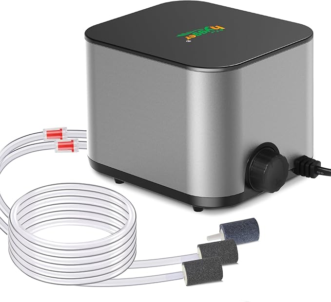 hygger Ultra Quiet Aquarium Air Pump: 6W Whisper Silent Adjustable Fish Tank Air Pump, Powerful Oxygen Aerator Bubbler Pump with Dual Outlets, Air Stone & Full Accessories for Up to 300 Gallon Tanks