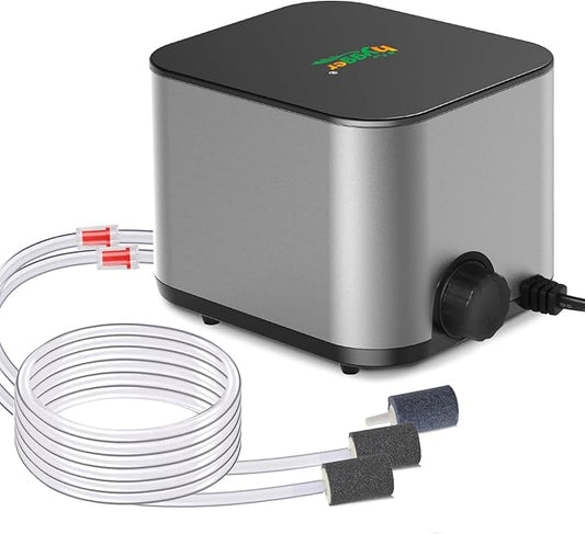 hygger Ultra Quiet Aquarium Air Pump: 6W Whisper Silent Adjustable Fish Tank Air Pump, Powerful Oxygen Aerator Bubbler Pump with Dual Outlets, Air Stone & Full Accessories for Up to 300 Gallon Tanks