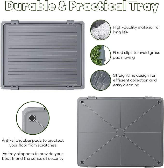 Dog Grass Pad with Tray: 2 Pack Grass Pee Pads for Dogs Potty for Puppy Training, 22"x18" Artificial Turf for Dogs with Collection Tray for Indoor /Outdoor /Patio /Balcony, Grey