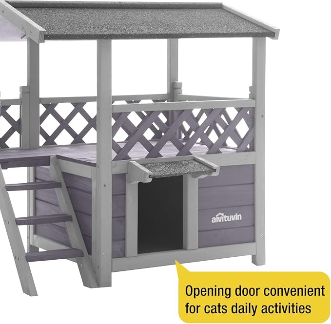 Aivituvin Cat House Outdoor Indoor Feral Kitty Shelter with Escape Door for Cats, Weatherproof Roof