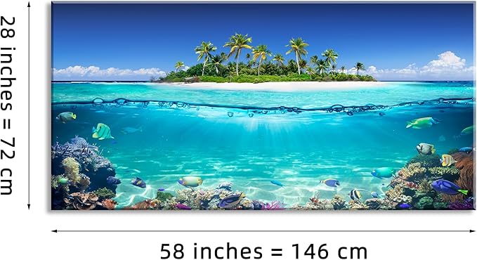 Tropical Island Coral Reef Landscape Canvas Wall Art for Living Room,Unique View Split Waterline Scenery,Beautiful Nature Summer Travel Scenic Picture Print Artwork Painting Decor,Inner Frame 30x60