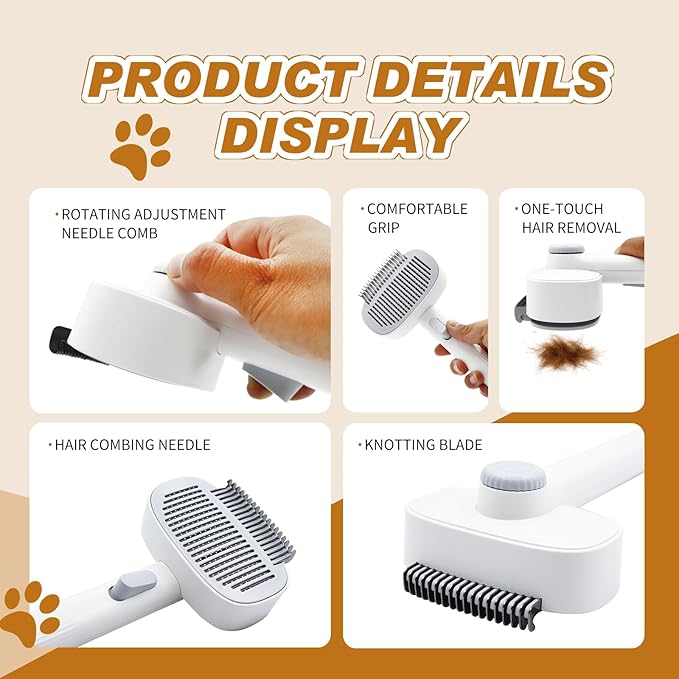 TemApex 2-in-1 Self Cleaning Shedding Brush & Dematting Comb for Long Haired Cats and Dogs, Pet Grooming Deshedding Brush for Dog and Cat Removes Loose Fur & Tangles