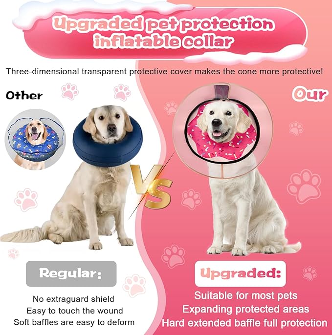 Inflatable Dog Cone Collar with Detachable Enhanced Anti-Licking Shield, Soft Neck Donut Collar for Dogs After Surgery, Adjustable Dog Cone Alternative for Large Medium Small Dogs & Cats