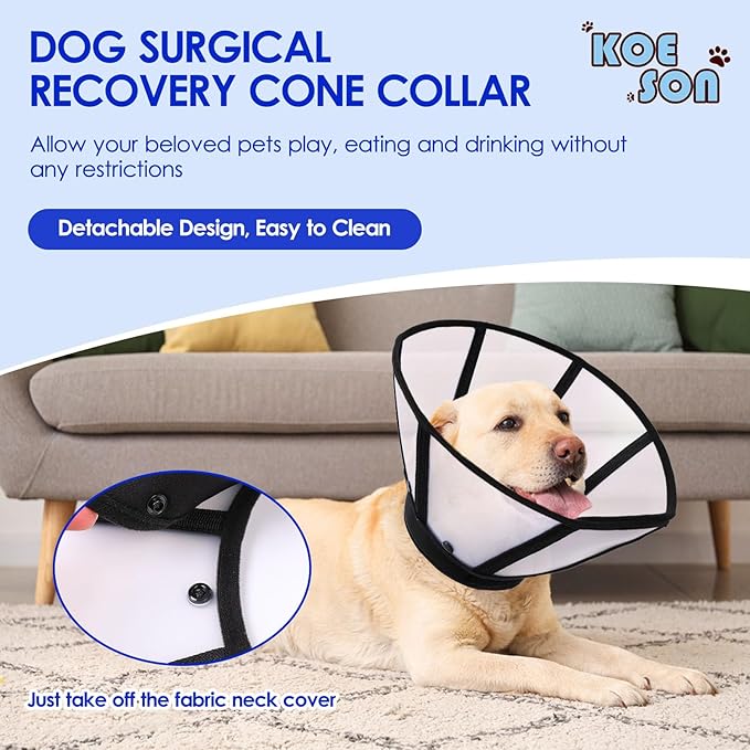 KOESON Dog Cone XL, Soft Cones for Large Dogs, Lightwieght and Clear Dog Collars & Cones to Stop Licking After Surgery, Breathable Pet Recovery Cones E-Collar for Extra Large Dogs, Black XL