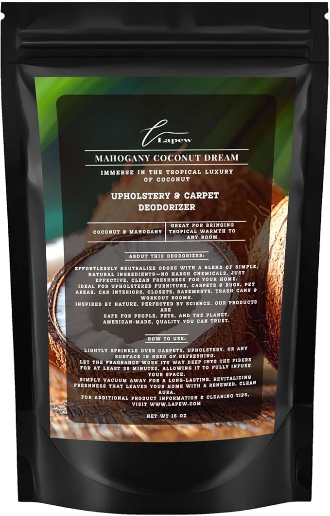 Mahogany Coconut Dream Carpet Freshener Powder: Powerful Odor Eliminator for Home, Upholstery Deodorizer, Carpet Deodorizer, Pet Urine, Cat Litter Box - Mahogany Coconut Dream Fragrance.