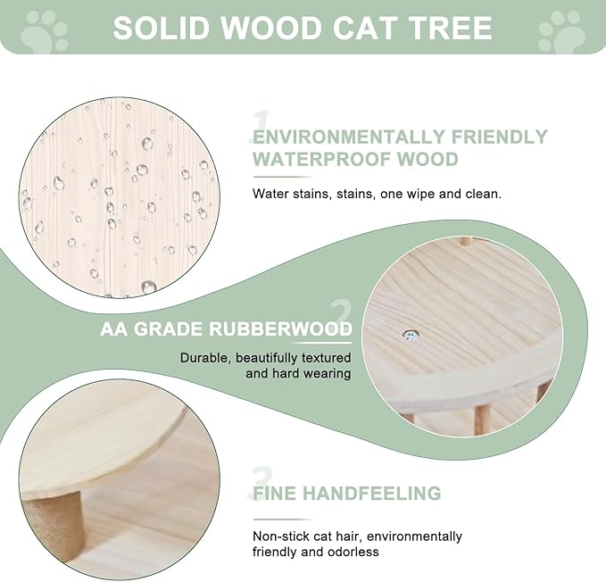 Wood Cat Tree 17” x 16”x 53” Modern Sturdy Cat Tower with Double Condos Hand-Woven Beds & Toys Multilevel Huge Paws Pals Tree Indoor Cat Furniture for Big Cats