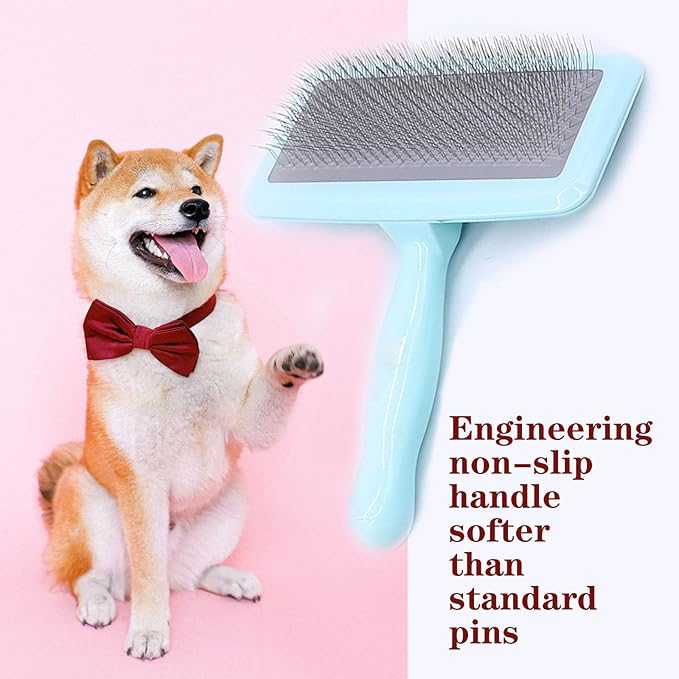 Air Cushion Slicker Brush for Dogs Cats,Soft Pin Shedding Brush for Short Haired Dog,Cat, Pet Grooming Wire Brush for Thin Curly Matted Tangled Hair,14mm(0.55"),Green