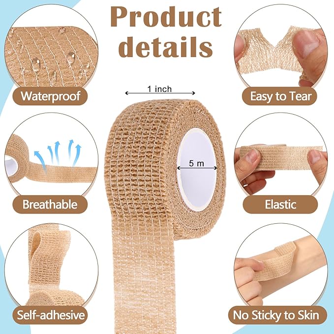 Treela 36 Pcs Self Adherent Bandage 1" X 5 Yard Wrap Breathable Cohesive Bandage Elastic Adhesive Tape for Stretch Athletic Sports Wrist Ankle(Nude)