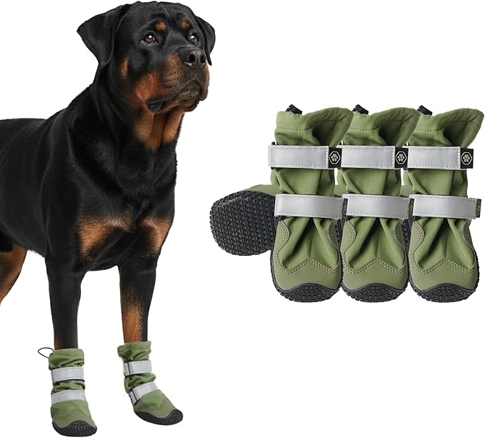 Spark Paws Dog Shoes, Waterproof Dog Boots for Medium to Large Dogs, Non Slip, Breathable Dog Booties and Paw Protectors - 4PCS Doggie Hiking Boots with Reflective Straps - Green, Size 8