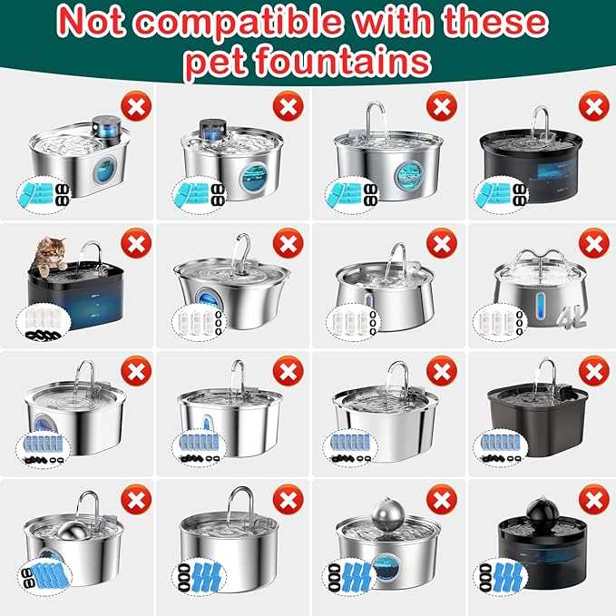 Cat Water Fountain Filters,8 Pack Cat Fountain Replacement Filters for Stainless Steel 67oz/2L Adjustable Water Flow Pet Water Fountain,Dog Water Fountain (4+4 Pack)