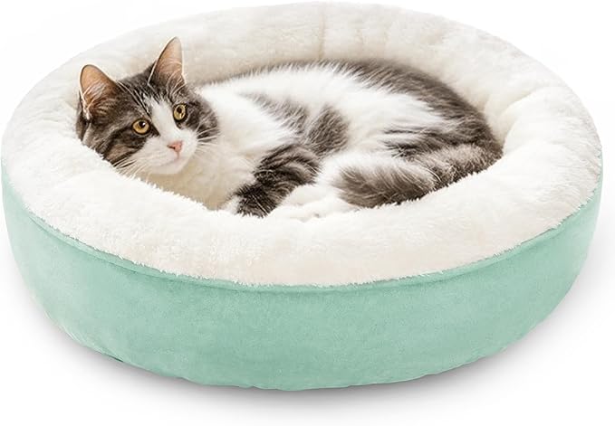 Love's cabin Round Donut Cat and Dog Cushion Bed, 20in Pet Bed for Cats or Small Dogs, Anti-Slip & Water-Resistant Bottom, Super Soft Durable Fabric Pet Beds, Washable Luxury Cat & Dog Bed Blue