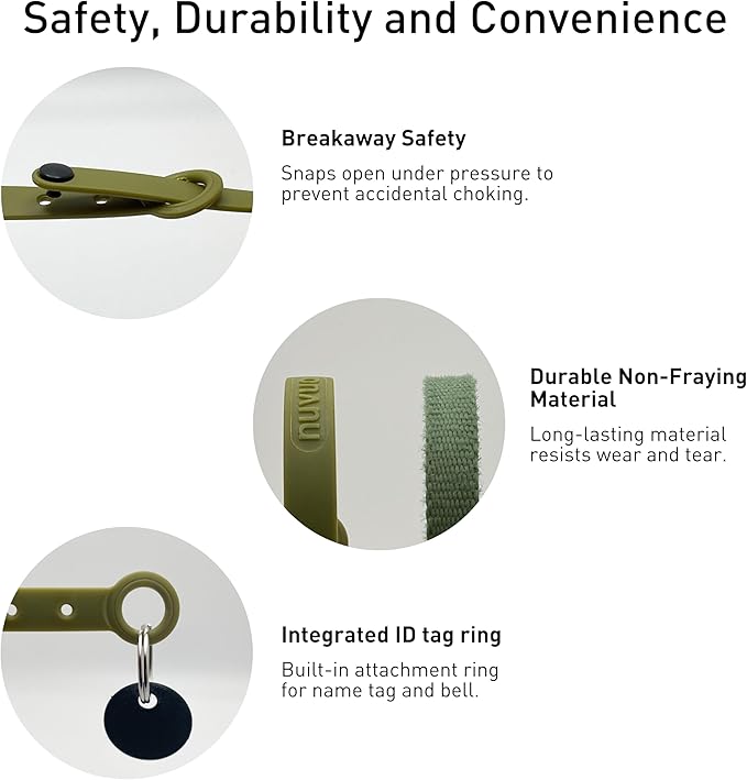 Breakaway Cat Collar - Soft, Comfortable, and Lightweight Safety Buckle Collar with Name Tag Ring for Outdoor Cats and Sensitive Skin Kittens by Nuvuq (6 ⅞" to 10 ¼", Green)