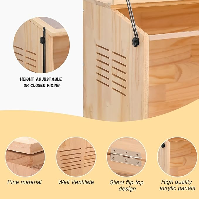 Wooden Hamster Cage,40" L x 20" W x 20" H Animal Cabinet for Dwarf Syrian Hamsters Degus, Hamster Habitat with Openable Top and Large Acrylic Sheets.