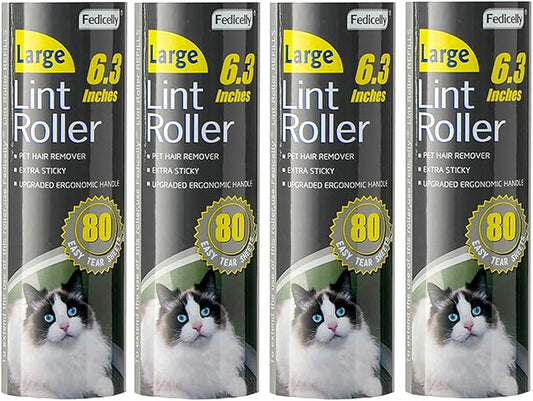 Fedicelly Large Lint Rollers Pet Hair Extra Sticky Refills,Mega Value Set 6.3 inches Wider with 320 Sheets for Cat and Dog Hair Removal,80 Sheets Per Roller