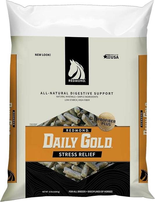 REDMOND Daily Gold Pellets Stress Relief, Natural Healing Clay for Gastric Ulcers in Horses (15 LB)